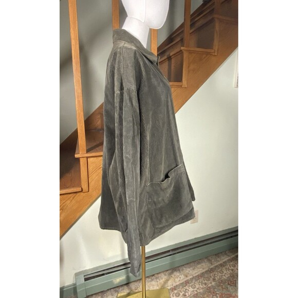 FLAX by Jeanne Engelhart Sz M Green Wide Whale Corduroy Chore Utility Coat Barn - Picture 7 of 11